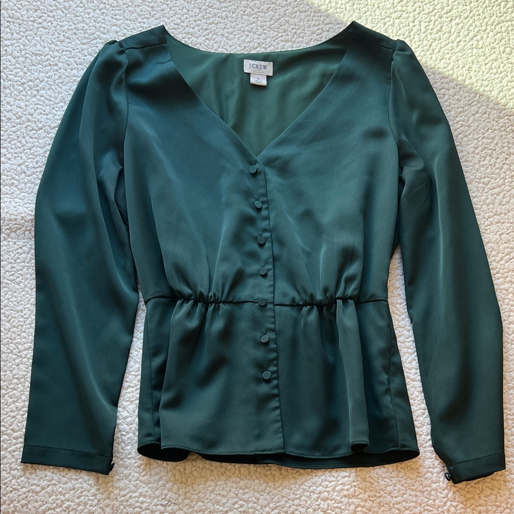 J. Crew Women's Green Peplum Button-Up Top (Size 0)